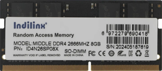 Оперативная память INDILINX IND-ID4N26SP08X DDR4 - 1x 8ГБ 2666МГц, для ноутбуков SO-DIMM , Ret
