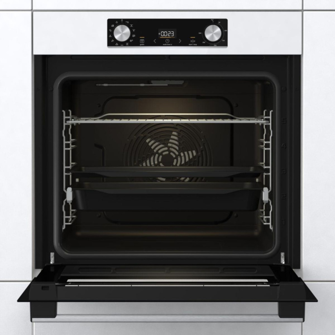 Духовой шкаф электрический Gorenje BOS6737E06WG,  77л,  дверца с 2 стеклами,  белый/нержавеющая сталь