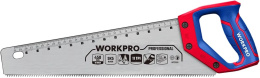 Ножовка WorkPro WP215010 450мм эргономичная ручка, со шкалой, прочное пильное полотно SK5, острые трехгранные зубья, конструкция 11 TPI, подходит для быстрой резки древесины, бамбука, ПВХ