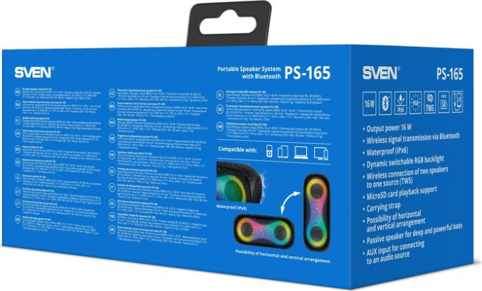 Колонка портативная SVEN PS-165 черный (16Вт, USB, Bluetooth, питание от USB/аккумулятора) (SV-022372)