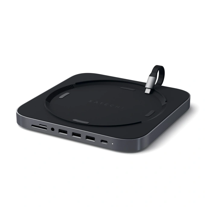 USB док станция с подставкой Satechi Mac Mini Stand & Hub для Mac Mini. Порты: 1x USB-C, 3 x USB, 3,5mm AUX, SD, microSD. Цвет: серый космос. (ST-ABHFM)