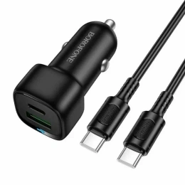 Автомобильное зарядное устройство BOROFONE BZ34B PD + QC 3.0/ 2 USB: Type-C + Type-A/ Выход: 20W + 18W/ черный