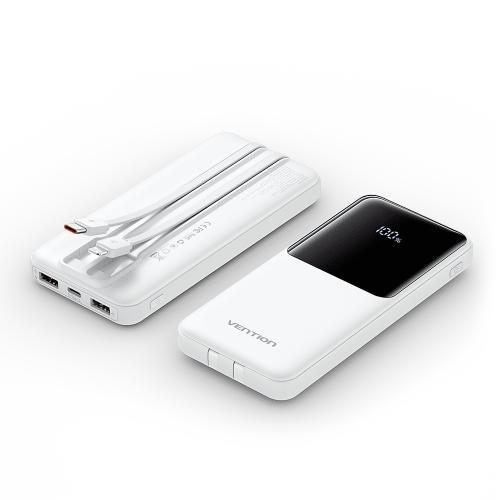 Power Bank Vention 10000mAh Micro-USB/C/A/A со встроенными кабелями 22.5W Белый с LED Дисплеем, шт. FHOW0