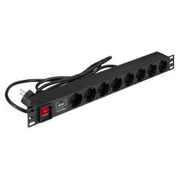 Блок розеток с сетевым фильтром Surge Protect и выключателем с подсветкой ExeGate ServerPro PDU-19H802 Al-8S-EU1.8CU-SW-SPD1 19", 1U, Алюминий, 8*EU/Тип F Schuko , Евровилка EU/Тип F Schuko VDE-250V-16A-3*1.5mm2, медь, 1.8 метра, выкл. с подсветкой, S (EX