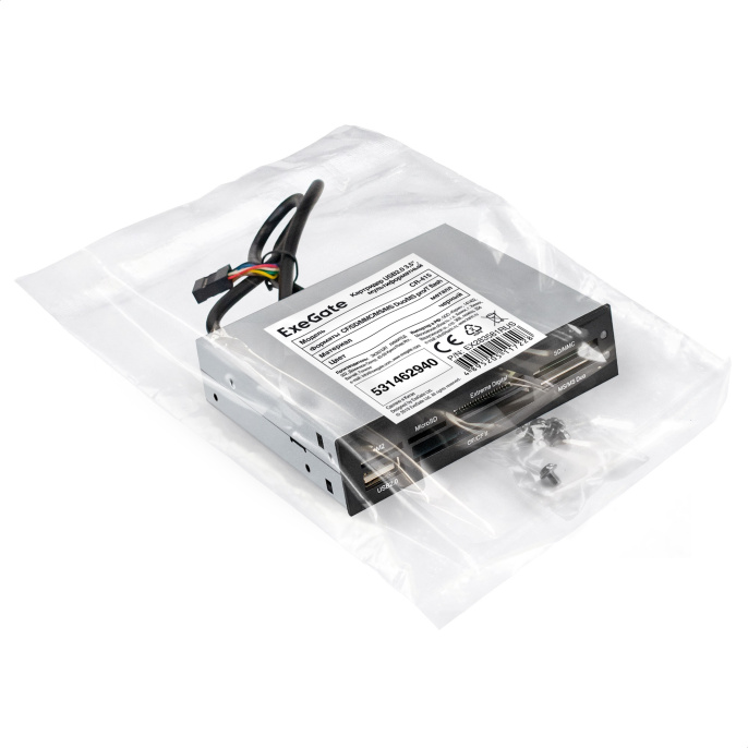 Картридер USB2.0 ExeGate <CR-415> 3.5", мультиформатный: CF/SD/MMC/MS/MS Duo/MS pro/T flash, черный, металл EX283581RUS