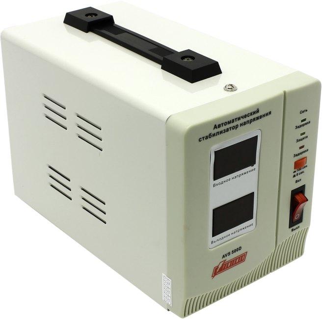 Стабилизатор напряжения Powerman AVS-500D 500ВА, LCD, 2 Schuko, точность 8%, напольный 6028662 
