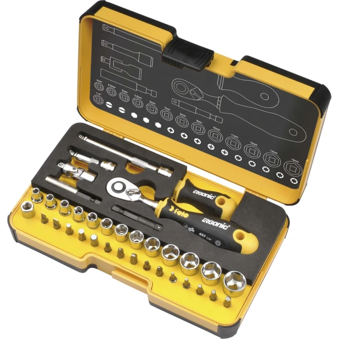 Набор бит Felo ERGONIC SL/ND/PH/Tx/SQ/BH/MS с трещоткой и рукояткой в кейсе, 36 шт 05783656