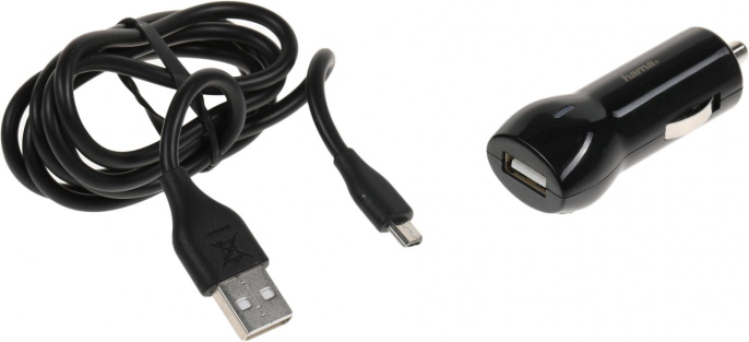 Автомобильное зарядное устройство HAMA H-183246, USB, microUSB, 2.4A, черный [00183246]