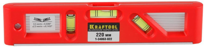 Уровень пузырьковый Kraftool Director 22см, магнитный, глазков: 3шт [1-34863-022]