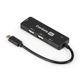 USB-Хаб концентратор 4-в-1 ExeGate DUB-211C кабель-адаптер USB3.0 Type-C -- 2xUSB2.0, 1xUSB3.0 5GB/s , Type-C DATA , Plug&Play, черный EX299789RUS