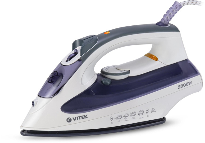 Утюг Vitek VT-8356, с паровым ударом, 2600Вт, с автоотключением, белый и серый