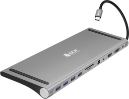 GCR Док-станция 11 в 1 Multiport Aluminum Type C 3.1 на USB 3.0 + 3 x USB 2.0 + Type C PD + HDMI 2.0 + VGA + SD/MicroSD + audio 3.5mm jack, GCR-54220