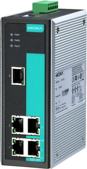 Промышленный неуправляемый коммутатор MOXA EDS-305-T, 5 портов 10/100BaseT X , IP30, от -40 до 75°C, DIN-Rail