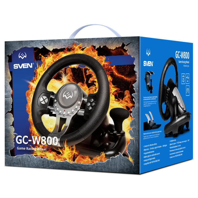 Руль SVEN GC-W800 педали, вибро, скоба, D-pad, 12 кл, PC/PS3/PS4/XBOXONE/Xinput _1 SV-015442