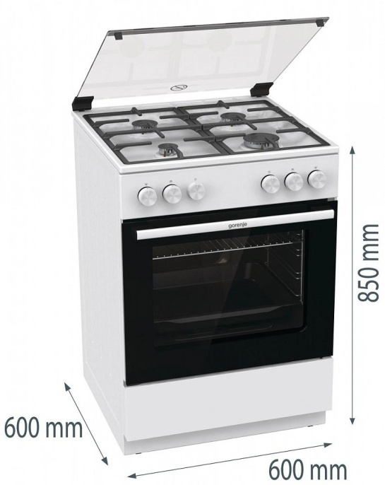 Плита Газовая Gorenje GG6A11WF белый стеклянная крышка реш.чугун