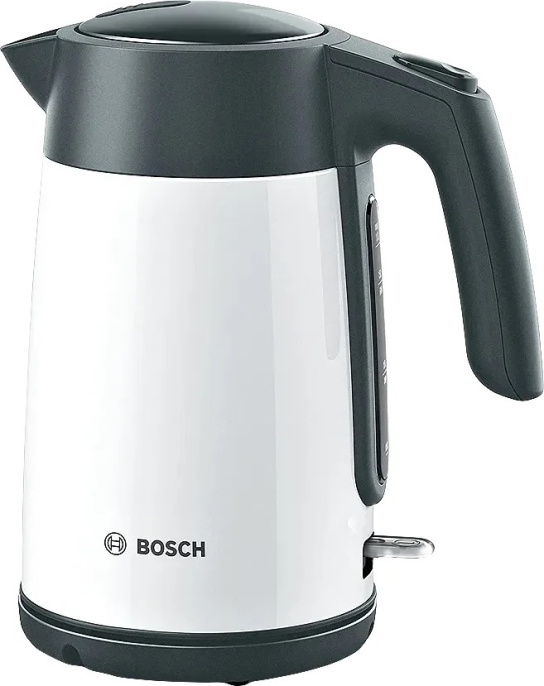 Электрочайник Bosch TWK7L461 2400 Вт, объем 1.7 л, материал корпуса: металл/пластик, материал колбы: нержавеющая сталь, с возможностью вращения на 360°, механическое управление