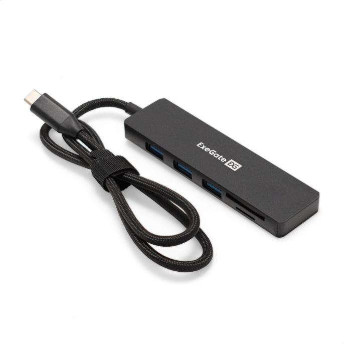 Док-станция с картридером 4-в-1 ExeGate DUB-2213C/CR (кабель-адаптер USB Type-C --> 2xUSB2.0+ 1xUSB3.0+Card Reader, Plug&Play, корпус алюминиевый, черный) EX297632RUS