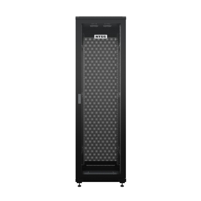 NTSS Шкаф напольный универсальный серверный NTSS R 18U 600х800мм, 4 профиля 19, двери перфорированная и перфорированная, боковые стенки съемные, регулируемые опоры, разобранный, черный RAL 9005 NTSS-R