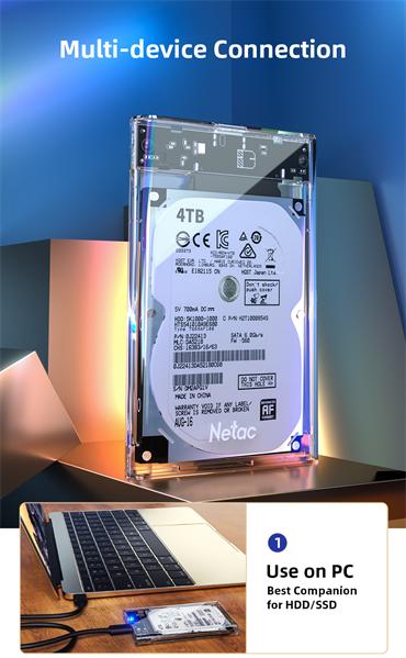 Внешний корпус для диска HDD/SSD Netac WH11 2.5 SATA to USB3.0 External HDD/SSD Case, Slide Transparent Cover, with USB3.0 A to B cable NT07WH11-30B0