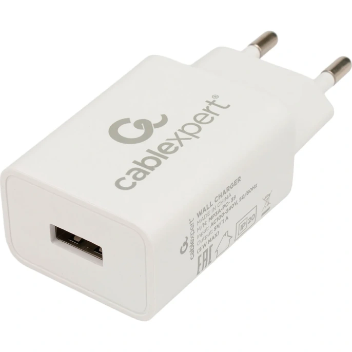 Адаптер питания Cablexpert 100/220v - 5v usb 1 порт, 1a, белый, MP3A-PC-39