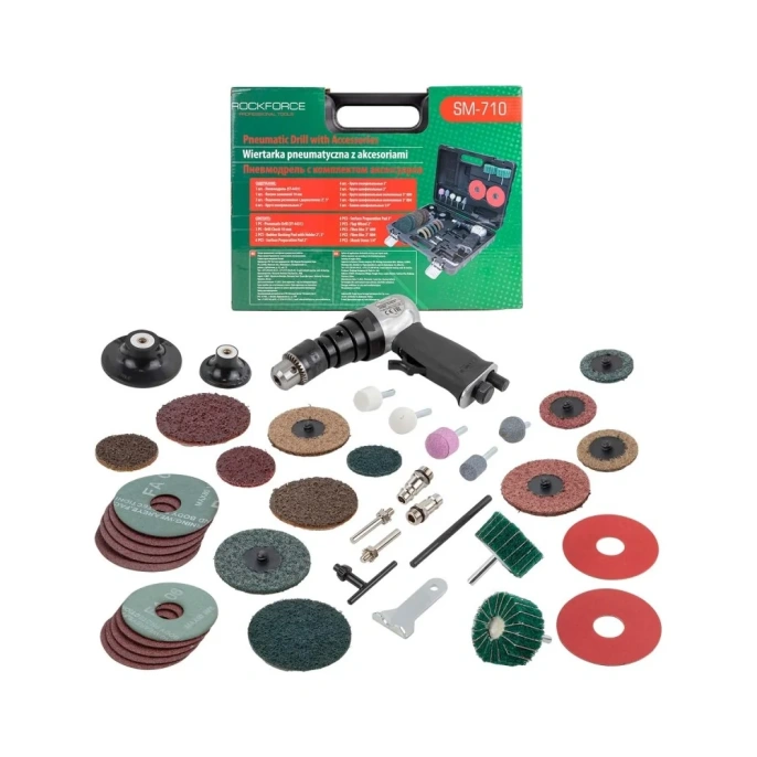 Пневмодрель с комлектом аксессуаров Rockforce RF-SM-710(52021)