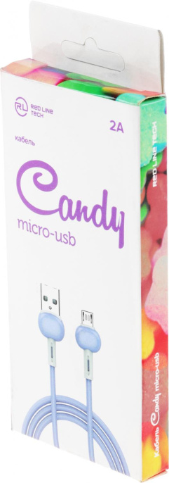 Кабель Redline Candy, micro USB m - USB m , 1м, 2A, фиолетовый [ут000021987]