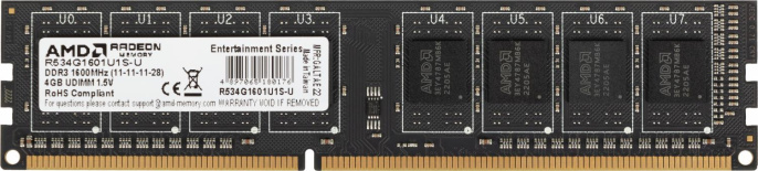 Оперативная память AMD R534G1601U1S-U DDR3 - 1x 4ГБ 1600МГц, DIMM, Ret