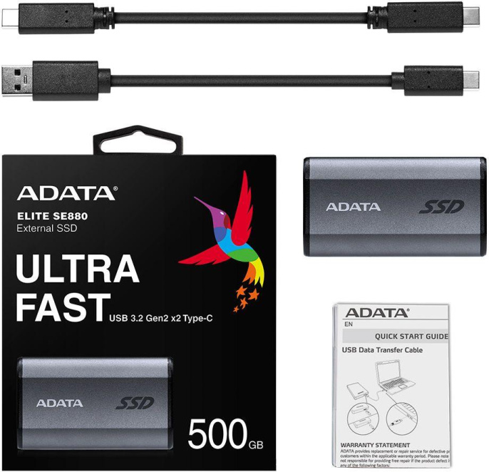 500ГБ Внешний диск SSD A-Data SE880, USB-C, запись - 2000МБ/с, чтение - 2000МБ/с, серый [aeli-se880-500gcgy]