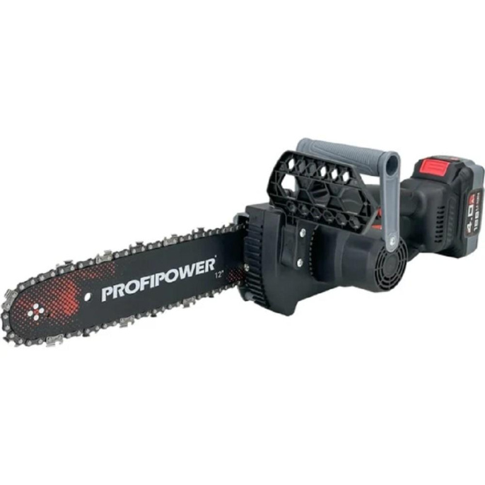 Аккумуляторная бесщеточная цепная пила PROFIPOWER MKDUC-18V 20В,Li-ion-1шт, 4.0Ач, шина 12", 0-4000об/мин, цепь 3/8, 45 звеньев, З/У, в коробке [E0114M1]