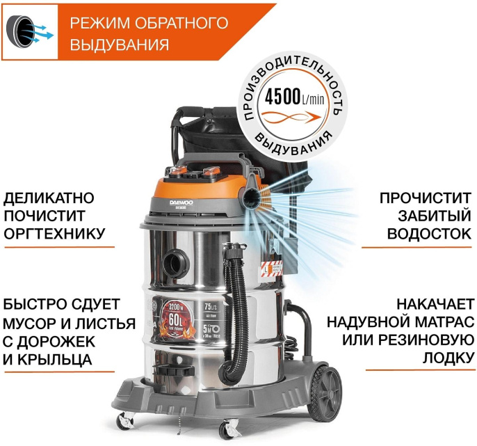 Строительный пылесос Daewoo DAVC 2500SD,  оранжевый