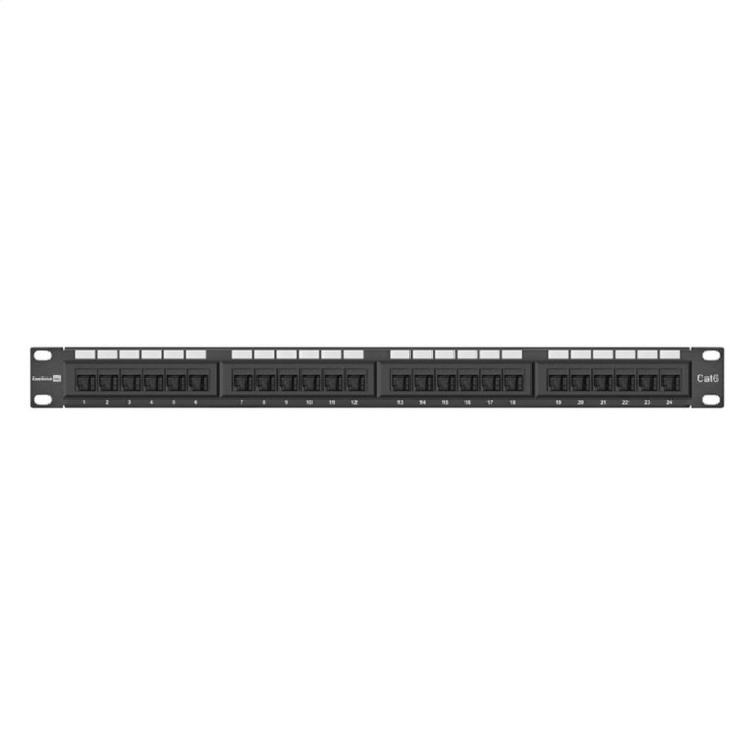 Exegate EX297317RUS Патч-панель ExeGate EPP3-19-24-8P8C-C6-110D-C 19", UTP, 24 port, cat.6, KRONE&110 dual IDC , 1U, RoHS, с кабельным органайзером и защитными шторками, Black, RTL