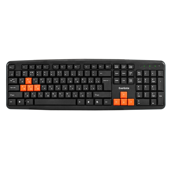 Клавиатура ExeGate Professional Standard LY-403 (USB, полноразмерная, влагозащищенная, 104кл., Enter большой, 8 оранжевых клавиш, длина кабеля 1,35м, черная, Color Box) EX264080RUS