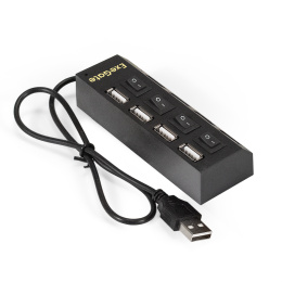 USB-Хаб концентратор 4-в-1 ExeGate DUB-42SW кабель-адаптер USB2.0 -- 4xUSB2.0, кнопки включения/отключения для каждого порта, Plug&Play, черный EX293977RUS