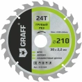 Пильный диск по дереву 210x1.4/2.2x30/25.4/20/16 мм, 24Т, черновая обработка GRAFF 21221024