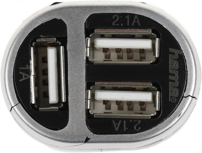 Автомобильное зарядное устройство HAMA H-173603,  3xUSB-A,  5Вт, 2.1A, черный [00173603]