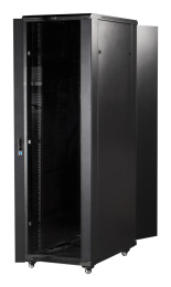 Шкаф коммутационный Lanmaster TWT-CBB-42U-6X8-G1 напольный 42U 600x800мм пер.дв.стекл задн.дв.спл.стал.лист 2-хст. 2 бок.пан. 800кг черный IP20