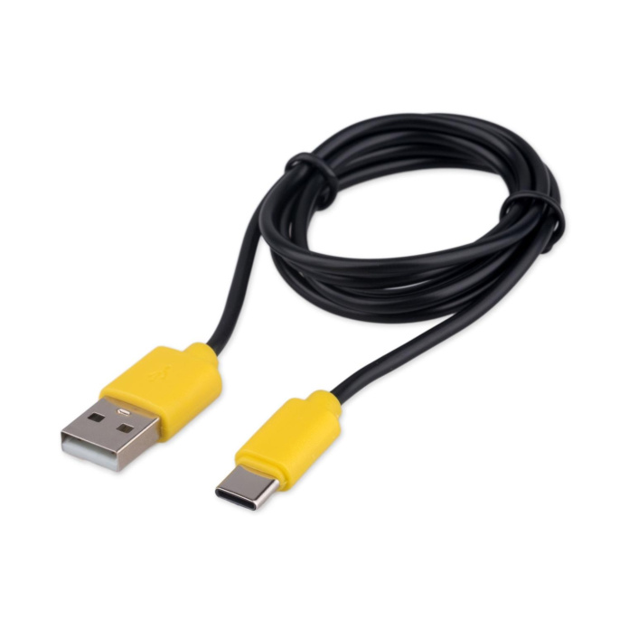 Гарнизон Кабель USB2.0 AM/Type-C, медь, желтые коннекторы, черный кабель, 1м, пакет GCC-USB2-AMCM-1M-BY