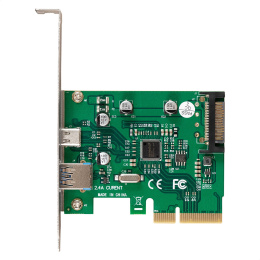 Контроллер ExeGate EXE-320-1A1C 10Gbps (PCI-E x4 v3.0, USB3.2 Gen2 1xType-A + 1xType-C ext., SuperSpeed+ скорость до 10 Гбит/с, разъем доп.питания, ASMedia Chipset ASM1142) EX298302RUS