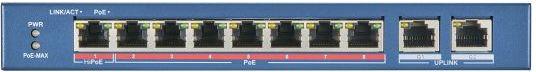 Коммутатор Hikvision DS-3E0310HP-E C 8x100Мбит/с 2x1Гбит/с 7PoE+ 1PoE++ 110W неуправляемый