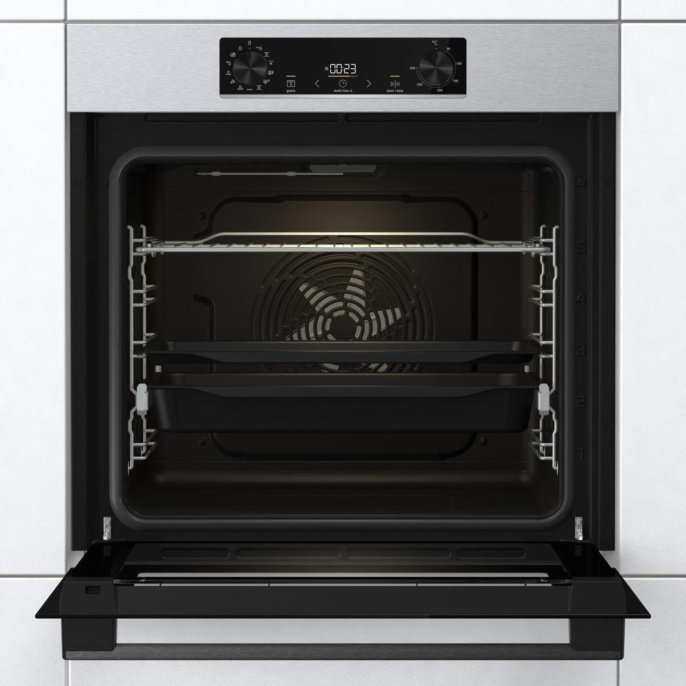 Духовой шкаф электрический Gorenje BOSB6737E06X,  77л,  дверца с 2 стеклами,  нержавеющая сталь/черный