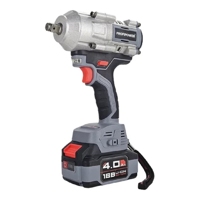Аккумуляторный бесщеточный ударный гайковерт PROFIPOWER T-900N 20В,Li-ion-1шт, 4.0Ач, 900Нм, ударные головки 17/19/21мм, З/У, в кейсе [E0186M1/E0186]
