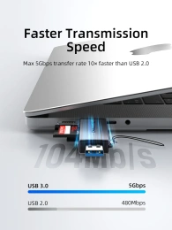 Кардридер CABLETIME CD40G (CT-ACSD3-AG) - USB 3.0, Type-C, адаптер SD/microSD, серый