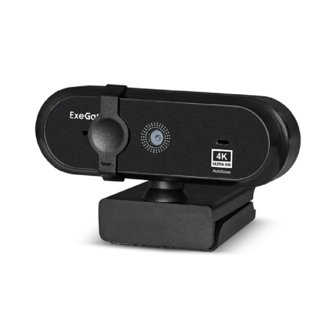 Веб-камера ExeGate Stream HD-4000 4K UHD AF T-Tripod (8Мп, 3840x2160, 30fps, H.264, автоматический фокус, защитная шторка, телескопический штатив Tripod Tele Ball, 4-линзовый объектив (стекло), стерео микрофон с шумоподавлением, универсальное крепление, U