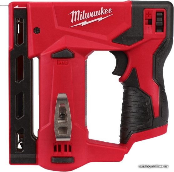 Степлер Milwaukee M12 BST-0 4933459634 тип скобы: Т50, емкость магазина: 84 шт; ширина скобы: 11,4 мм, длина скобы: 6-14 мм, количество циклов: 140 циклов/мин, АКБ