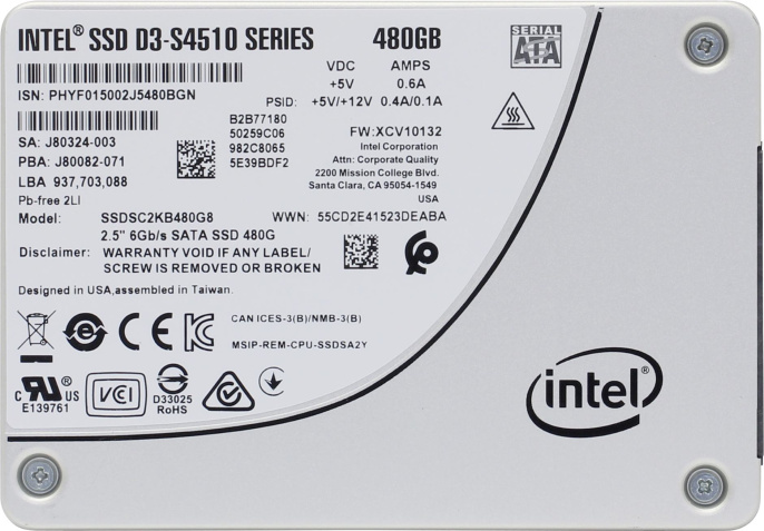 SSD накопитель Intel DC D3-S4510 SSDSC2KB480G801 480ГБ, 2.5", SATA III, SATA [ssdsc2kb480g801 963340]