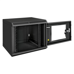 Шкаф телекоммуникационный 10" настенный 6U ExeGate EC-WM-6U.280.G.BLACK (10”, 6U, 350x280x287mm (ШхГхВ), передняя дверь закаленное стекло, пыле- и влагозащита IP23, черный RAL 9004) EX298624RUS