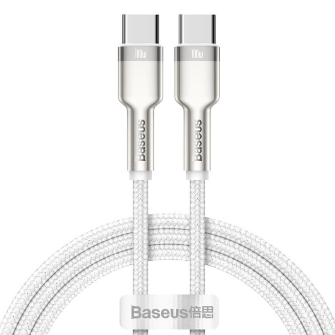 Кабель Baseus CATJK-C02 Cafule Series Metal Data Cable Type-C to Type-C 100W 1m, цинковый сплав + нейлоновая оплётка, White (для смартфонов и планшетов, функции: передача данных, питание устройств, разъемы: USB 2.0 Type-C, 5 А)