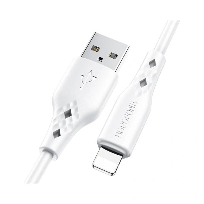 USB кабель Borofone bx48 lightning 8-pin, 1м, 2.4a, pvc белый 0L-00050239