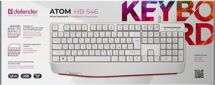 Клавиатура Defender Atom HB-546, USB, мембранная,  белый [45547]