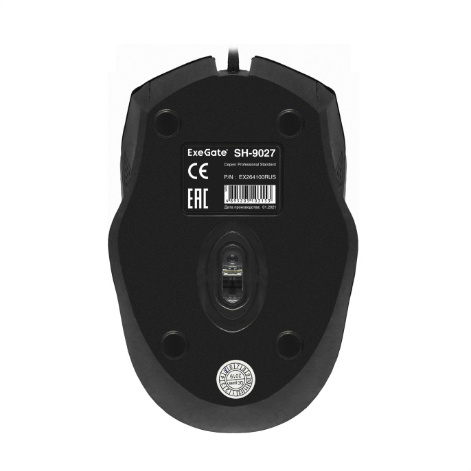 Мышь ExeGate Professional Standard SH-9027 USB, оптическая, 1000dpi, 3D, 3 кнопки и колесо прокрутки, длина кабеля 1,5м, черная, Color Box EX264100RUS